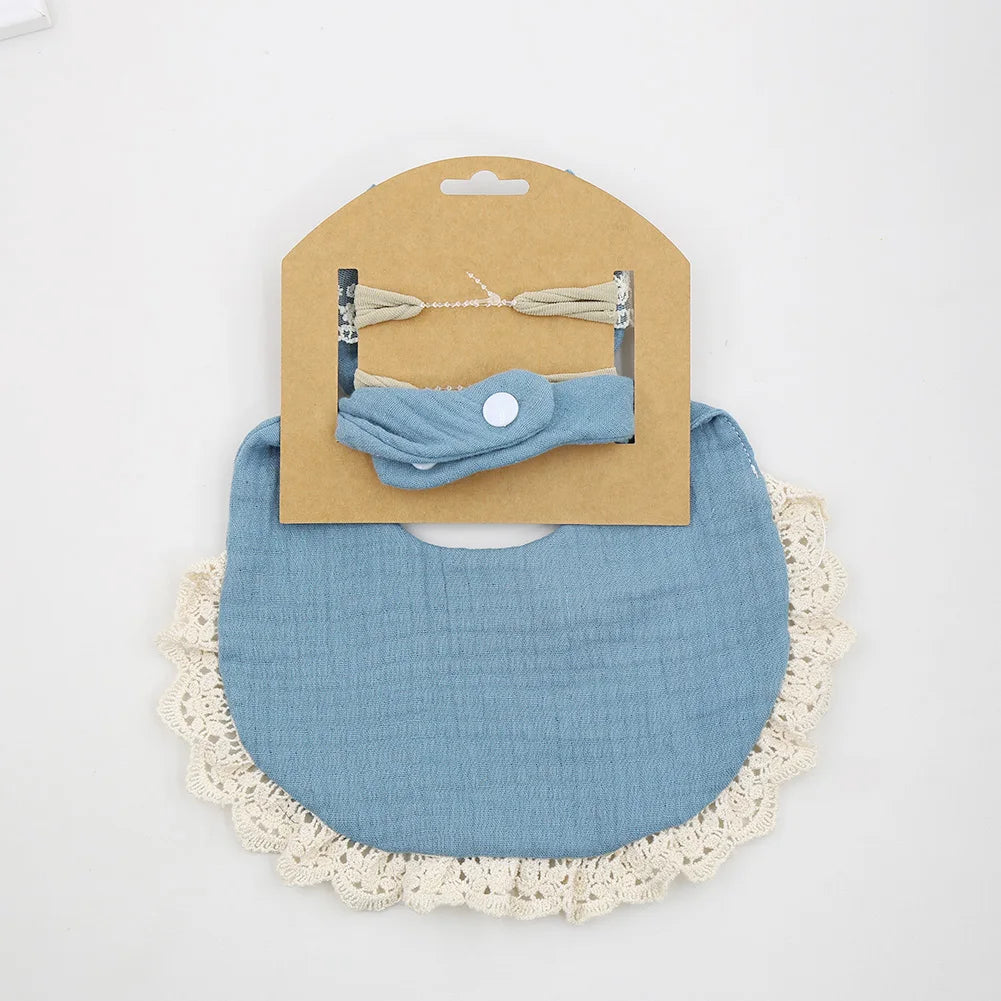 3Pcs/Set Bib and hairband, Muslin & Bamboo