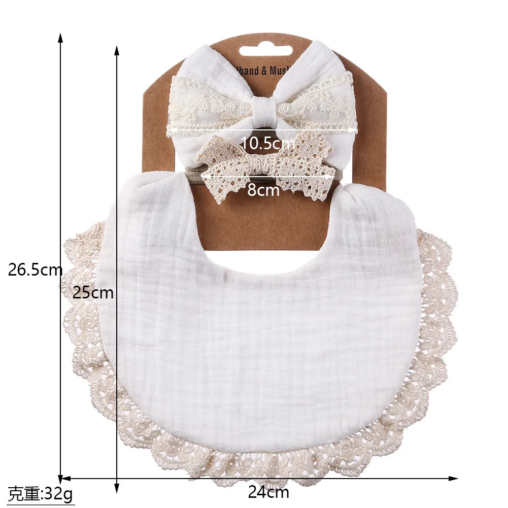 3Pcs/Set Bib and hairband, Muslin & Bamboo