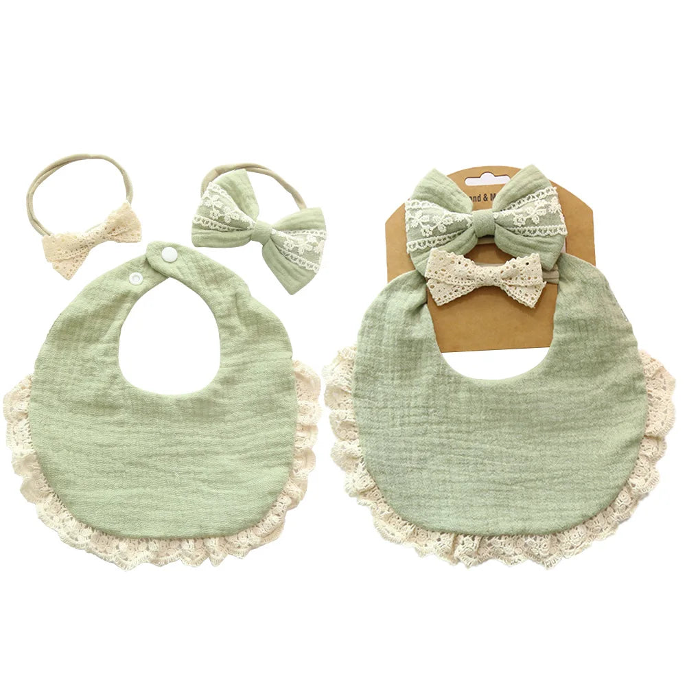 3Pcs/Set Bib and hairband, Muslin & Bamboo